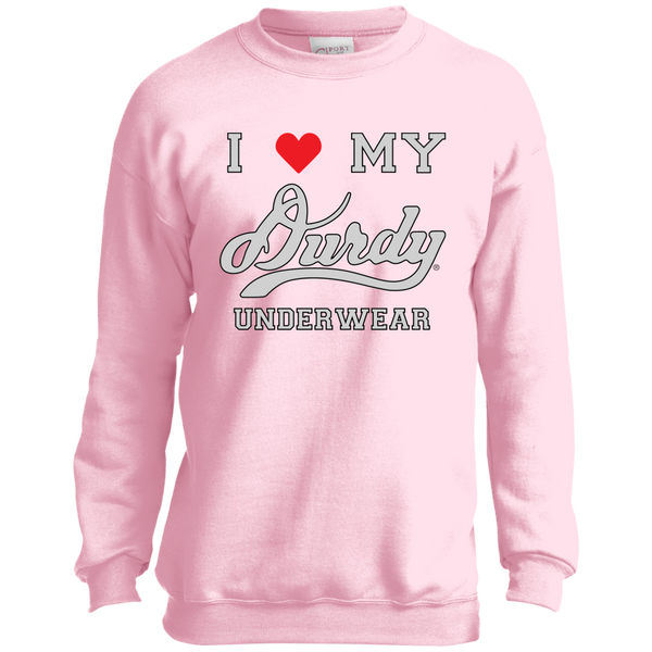 I Love Durdy Underwear Port and Co. Youth Crewneck Sweatshirt