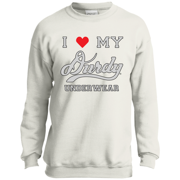I Love Durdy Underwear Port and Co. Youth Crewneck Sweatshirt