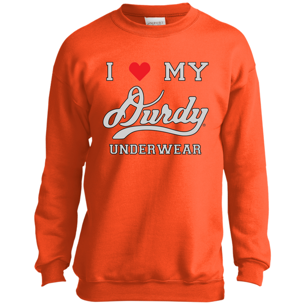 I Love Durdy Underwear Port and Co. Youth Crewneck Sweatshirt