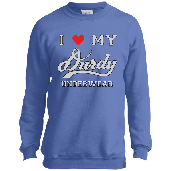 I Love Durdy Underwear Port and Co. Youth Crewneck Sweatshirt
