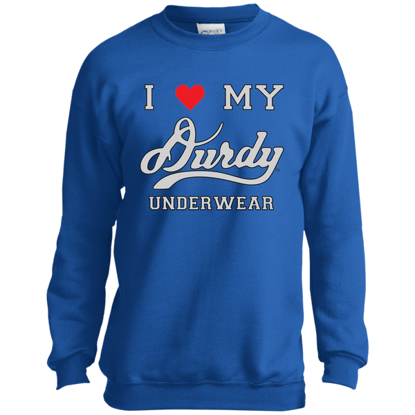 I Love Durdy Underwear Port and Co. Youth Crewneck Sweatshirt